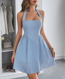 Elegant Halter Neck Mini Dress with Stylish Skirt in Various Colors