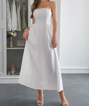 Strapless A-Line Long Dress in Black Blue Red White