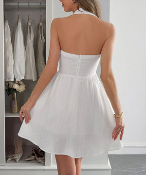 Elegant Halter Neck Mini Dress with Stylish Skirt in Various Colors