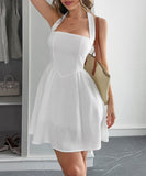 Elegant Halter Neck Mini Dress with Stylish Skirt in Various Colors