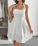 Elegant Halter Neck Mini Dress with Stylish Skirt in Various Colors
