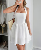 Elegant Halter Neck Mini Dress with Stylish Skirt in Various Colors