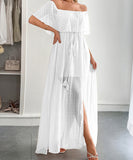 Off The Shoulder Corset Long Dress With Short Sleeves For Women