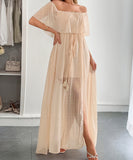 Off The Shoulder Corset Long Dress With Short Sleeves For Women