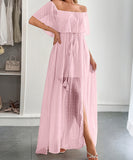 Off The Shoulder Corset Long Dress With Short Sleeves For Women