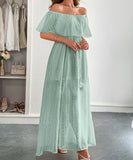 Off The Shoulder Corset Long Dress With Short Sleeves For Women
