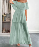 Off The Shoulder Corset Long Dress With Short Sleeves For Women