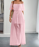 Off The Shoulder Corset Long Dress With Short Sleeves For Women