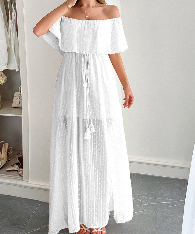 Off The Shoulder Corset Long Dress With Short Sleeves For Women