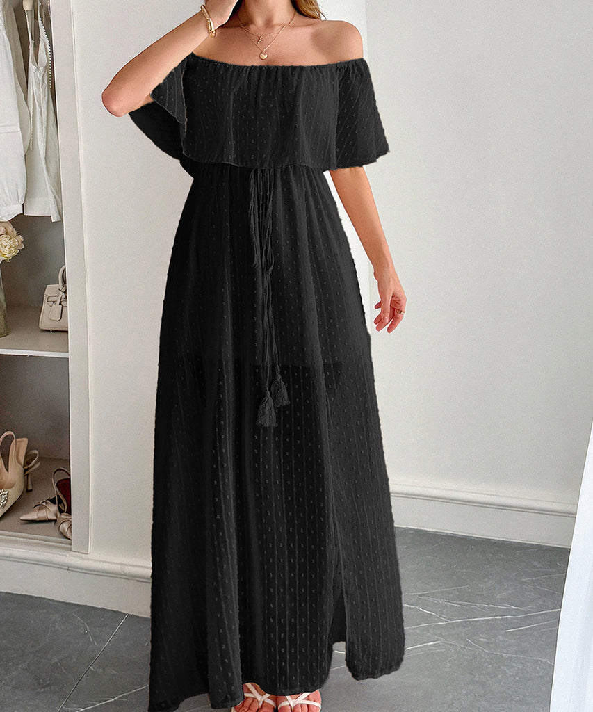 Off The Shoulder Corset Long Dress With Short Sleeves For Women
