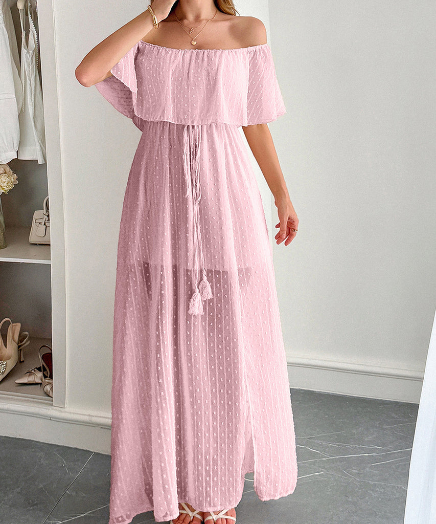 Off The Shoulder Corset Long Dress With Short Sleeves For Women