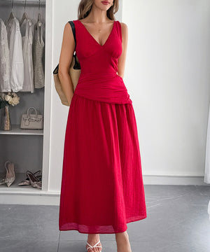 Elegant Deep V-Cut Dress Highlighting Your Waistline
