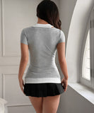 Two Piece Camisole Set For Women Short Sleeve Stretch Tee