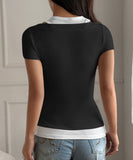 Two Piece Camisole Set For Women Short Sleeve Stretch Tee