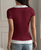 Two Piece Camisole Set For Women Short Sleeve Stretch Tee