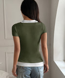 Two Piece Camisole Set For Women Short Sleeve Stretch Tee