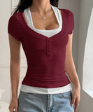 Two Piece Camisole Set For Women Short Sleeve Stretch Tee