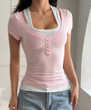 Two Piece Camisole Set For Women Short Sleeve Stretch Tee
