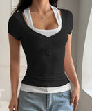 Two Piece Camisole Set For Women Short Sleeve Stretch Tee