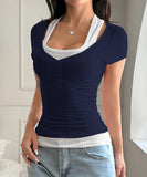 Two Piece Camisole Set For Women Short Sleeve Stretch Tee