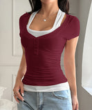 Two Piece Camisole Set For Women Short Sleeve Stretch Tee