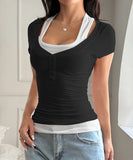Two Piece Camisole Set For Women Short Sleeve Stretch Tee