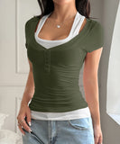 Two Piece Camisole Set For Women Short Sleeve Stretch Tee