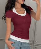 Two Piece Camisole Set For Women Short Sleeve Stretch Tee