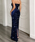 Strapless Long Evening Dress Polyester Black Navy Wine