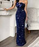 Strapless Long Evening Dress Polyester Black Navy Wine