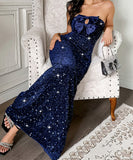 Strapless Long Evening Dress Polyester Black Navy Wine