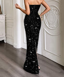 Strapless Long Evening Dress Polyester Black Navy Wine