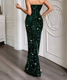 Strapless Long Evening Dress Polyester Black Navy Wine
