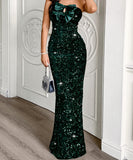 Strapless Long Evening Dress Polyester Black Navy Wine