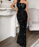 Strapless Long Evening Dress Polyester Black Navy Wine