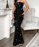 Strapless Long Evening Dress Polyester Black Navy Wine