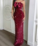 Strapless Long Evening Dress Polyester Black Navy Wine