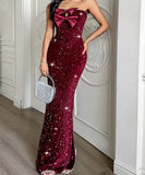 Strapless Long Evening Dress Polyester Black Navy Wine