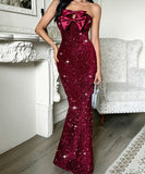 Strapless Long Evening Dress Polyester Black Navy Wine