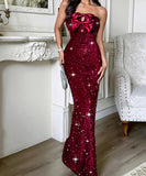 Strapless Long Evening Dress Polyester Black Navy Wine