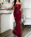 Strapless Long Evening Dress Polyester Black Navy Wine