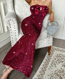 Strapless Long Evening Dress Polyester Black Navy Wine