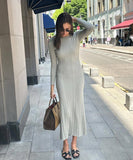 Long-Sleeved Knit Dress with Flattering Waist Cut