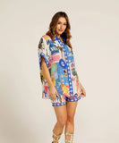 Positioned Print Open Cardigan Shirt And Short Pants Set