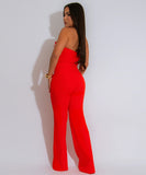 Chic Strapless Two-Piece Outfit with Solid Long Pants