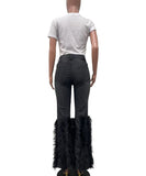 Fashionable Denim Jeans with Beaded and Fur Detailing
