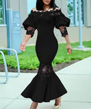 One-Shoulder Lace Fishtail Dress Elegant Charm Evening Gown