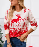 Classic Christmas Tree Print Round Neck Pullover For Women