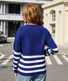 Relaxed Patchwork Striped Sweater With Round Neck Casual