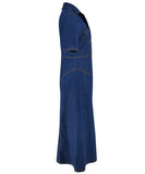 Denim Waist-Hugging Dress with Short Sleeves in Deep Blue